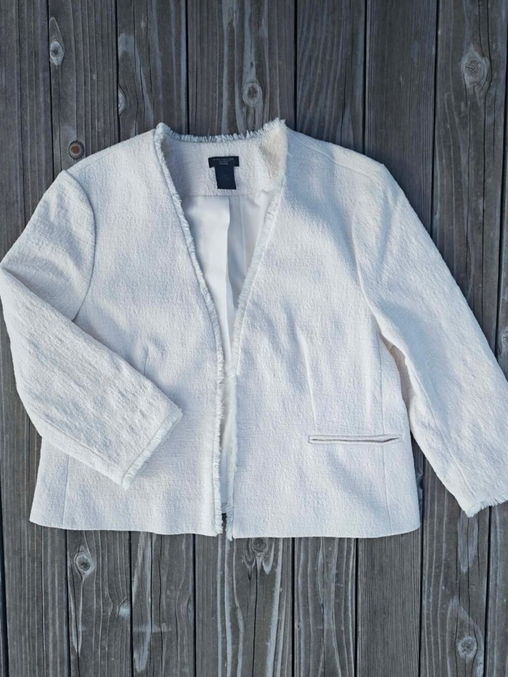 Ann Taylor Ivory Tweed Open Front Blazer | Petite Large |